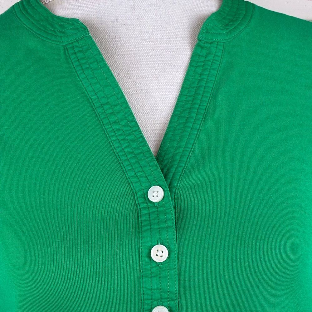 Whimsical Green Button-Front Puff Sleeve Top w/Henley buttons sleeves poplin🍀 - Picture 2 of 8